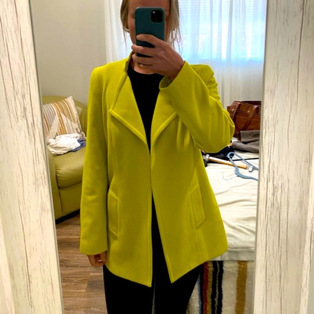 Cashmere Blend Lightweight Coat Blazer Jacket Highlighter Yellow Wool Small